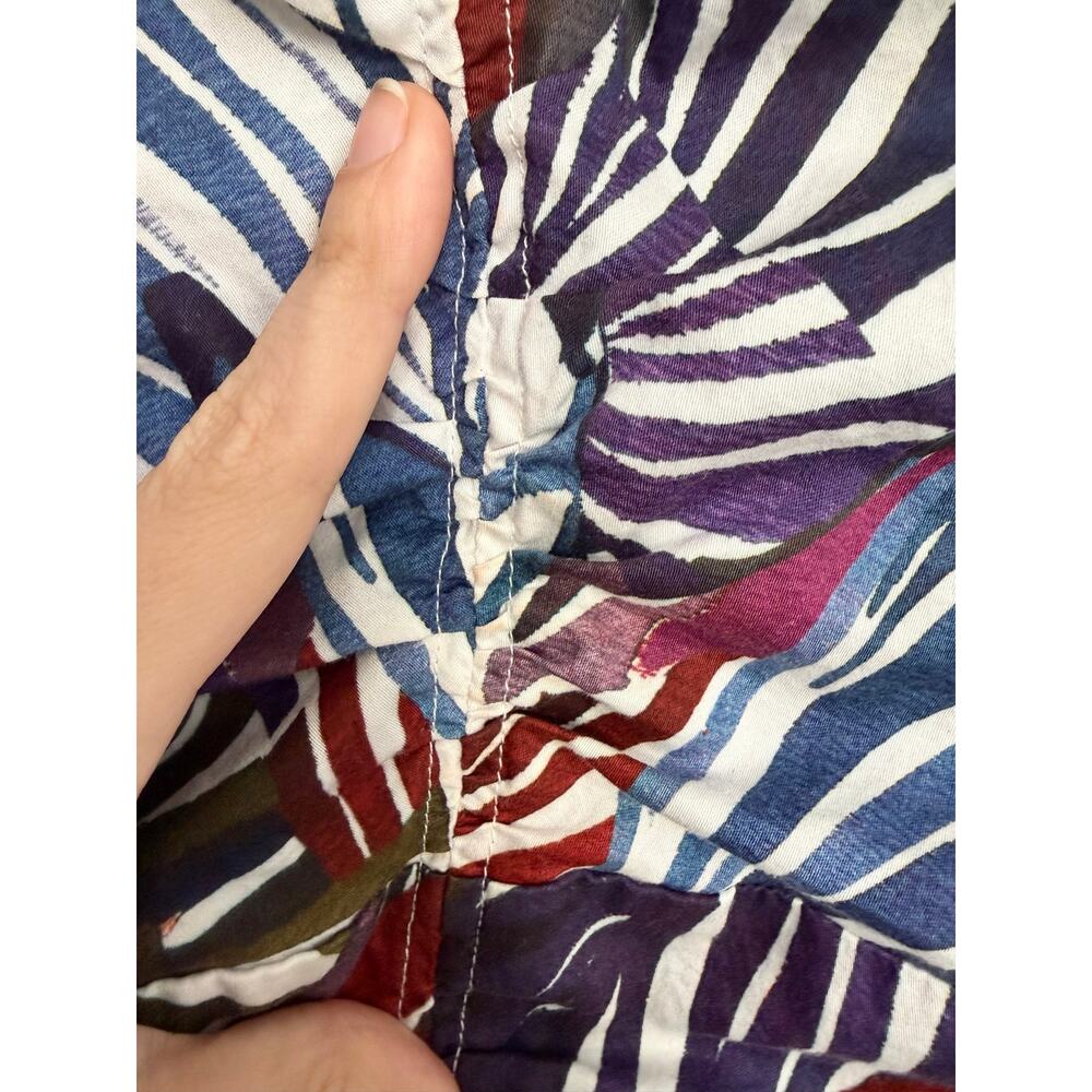 Parker Blue Green Palm Leaf Print Cotton Ruched Puff Sleeve Tropical Top M - Picture 5 of 8